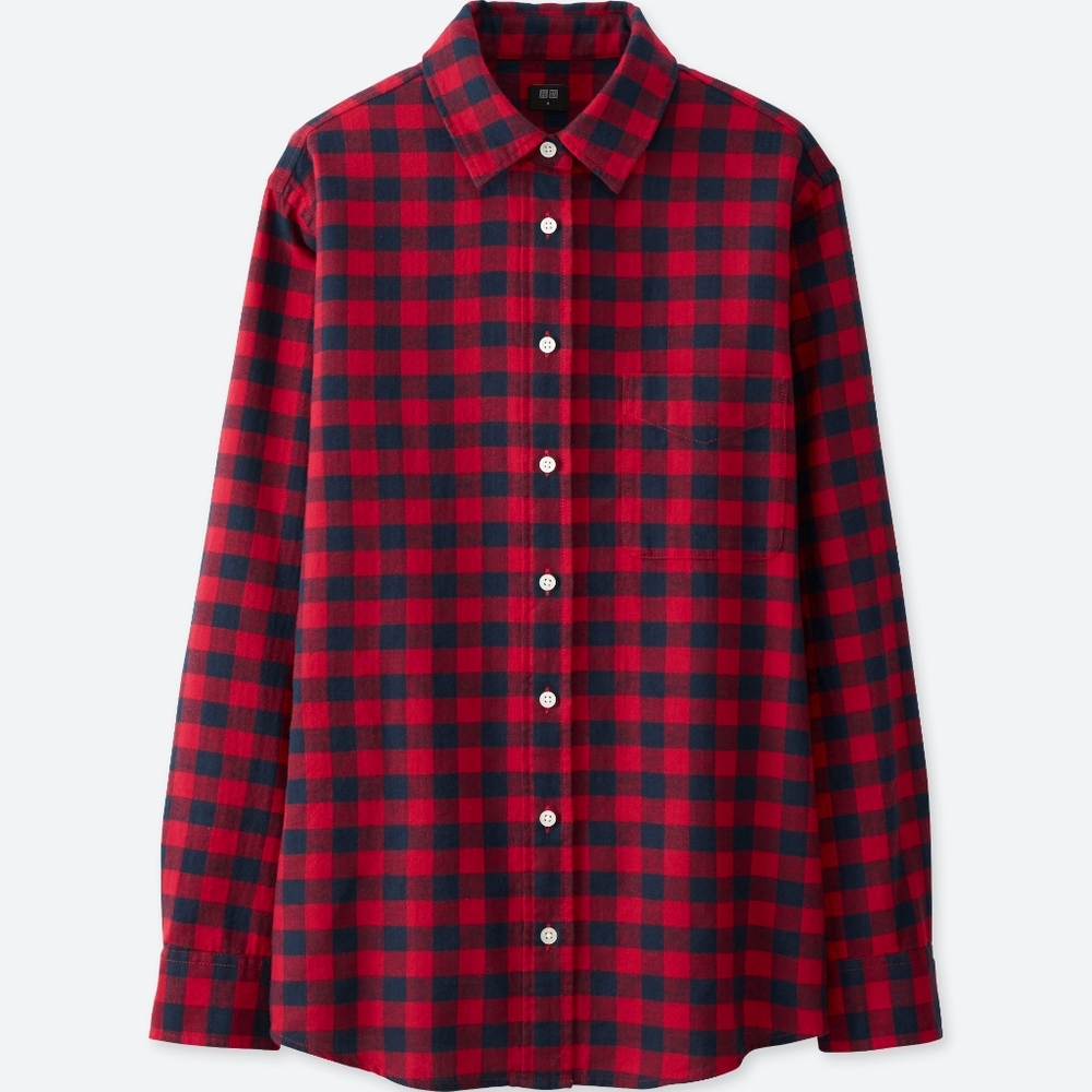 Uniqlo Oversized Red Checkered Plaid Flannel Shirt